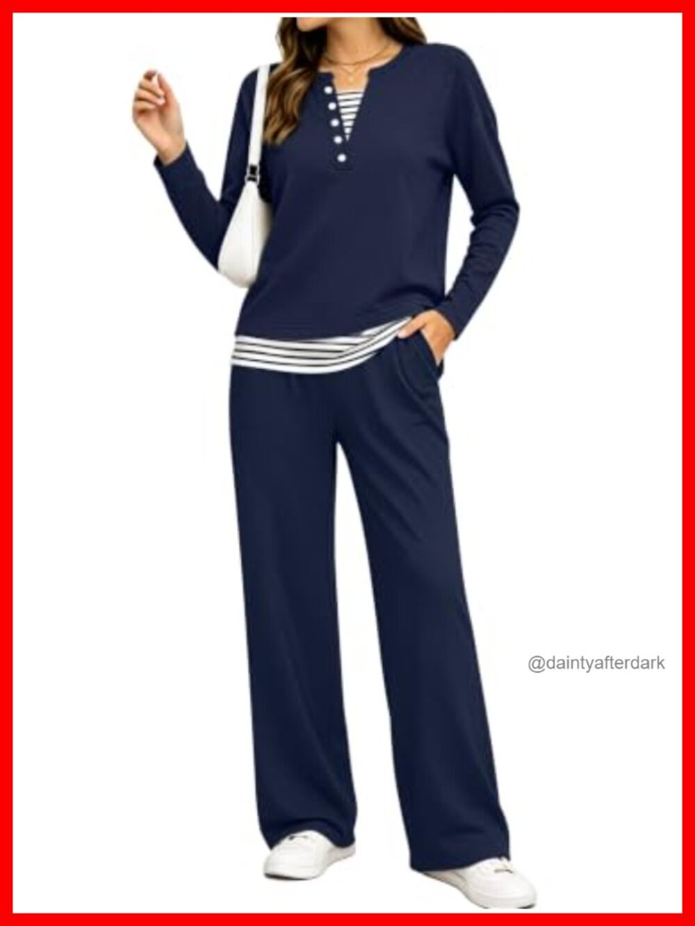 Womens 2 Piece Lounge Set Cotton Blend Henley Wide Leg Pants Travel